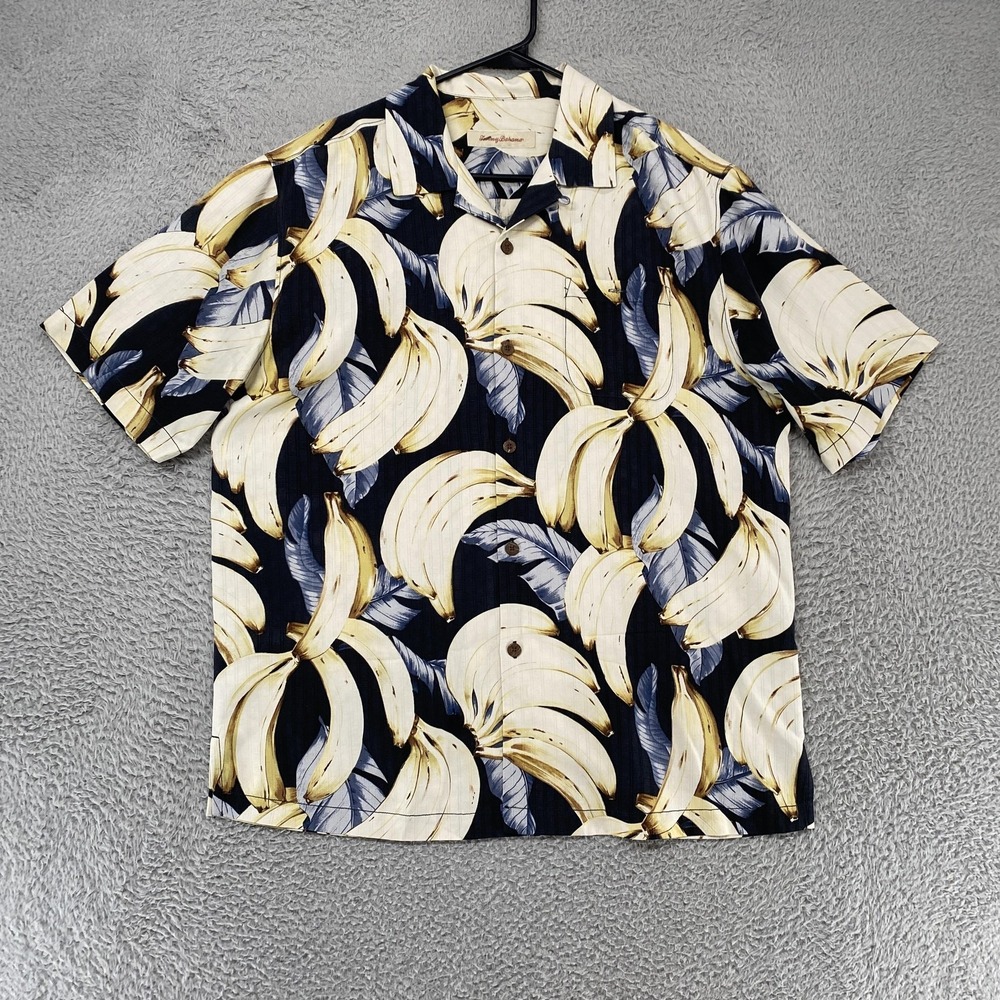 Tommy Bahama Silk Camp Shirt Mens Medium Banana Tropical Hawaiian Button Up